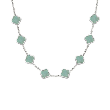 Amazonite Clover Custom Name Necklace (Silver)
