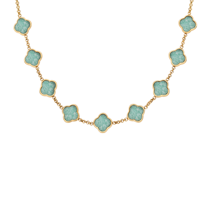 Amazonite Clover Custom Name Necklace (Gold)