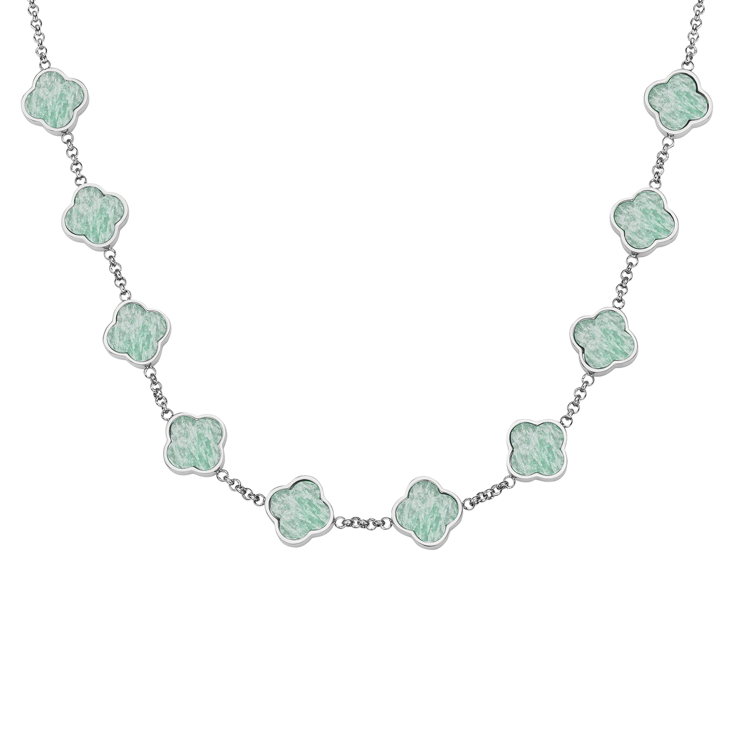 Amazonite Clover Custom Name Necklace (Silver)