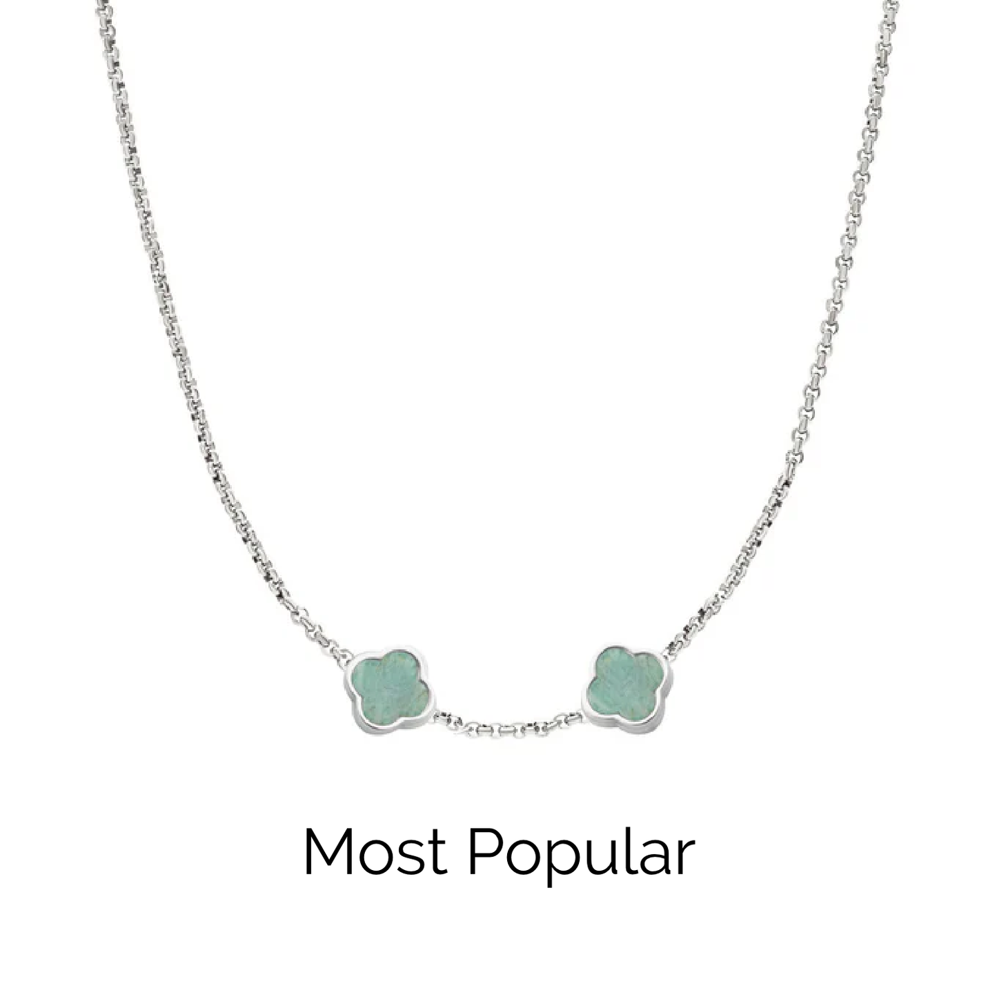 Amazonite Clover Custom Name Necklace (Silver)