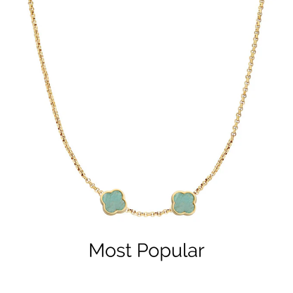Amazonite Clover Custom Name Necklace (Gold)