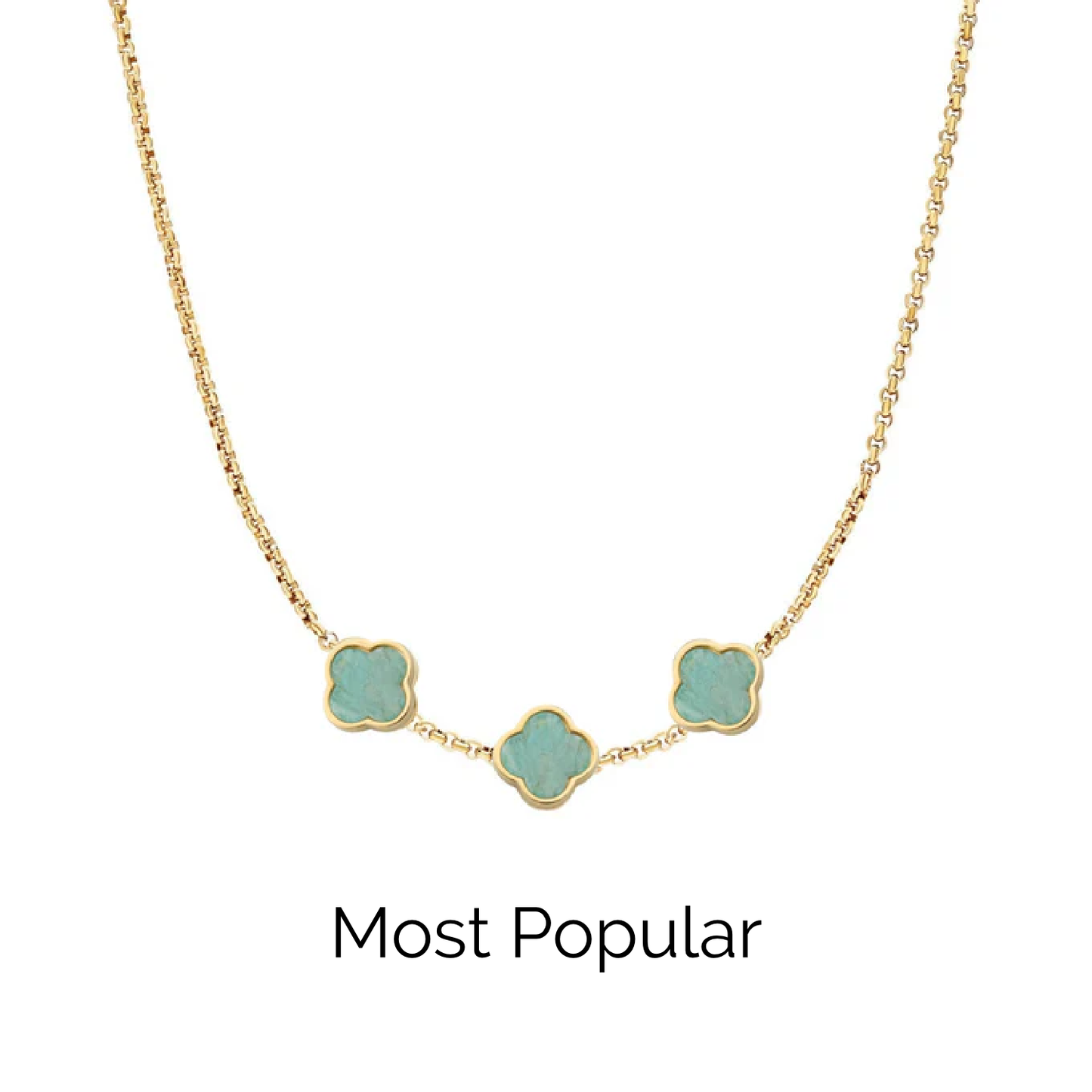 Amazonite Clover Custom Name Necklace (Gold)
