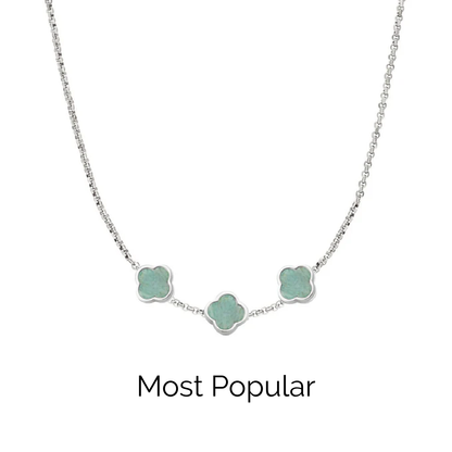 Amazonite Clover Custom Name Necklace (Silver)