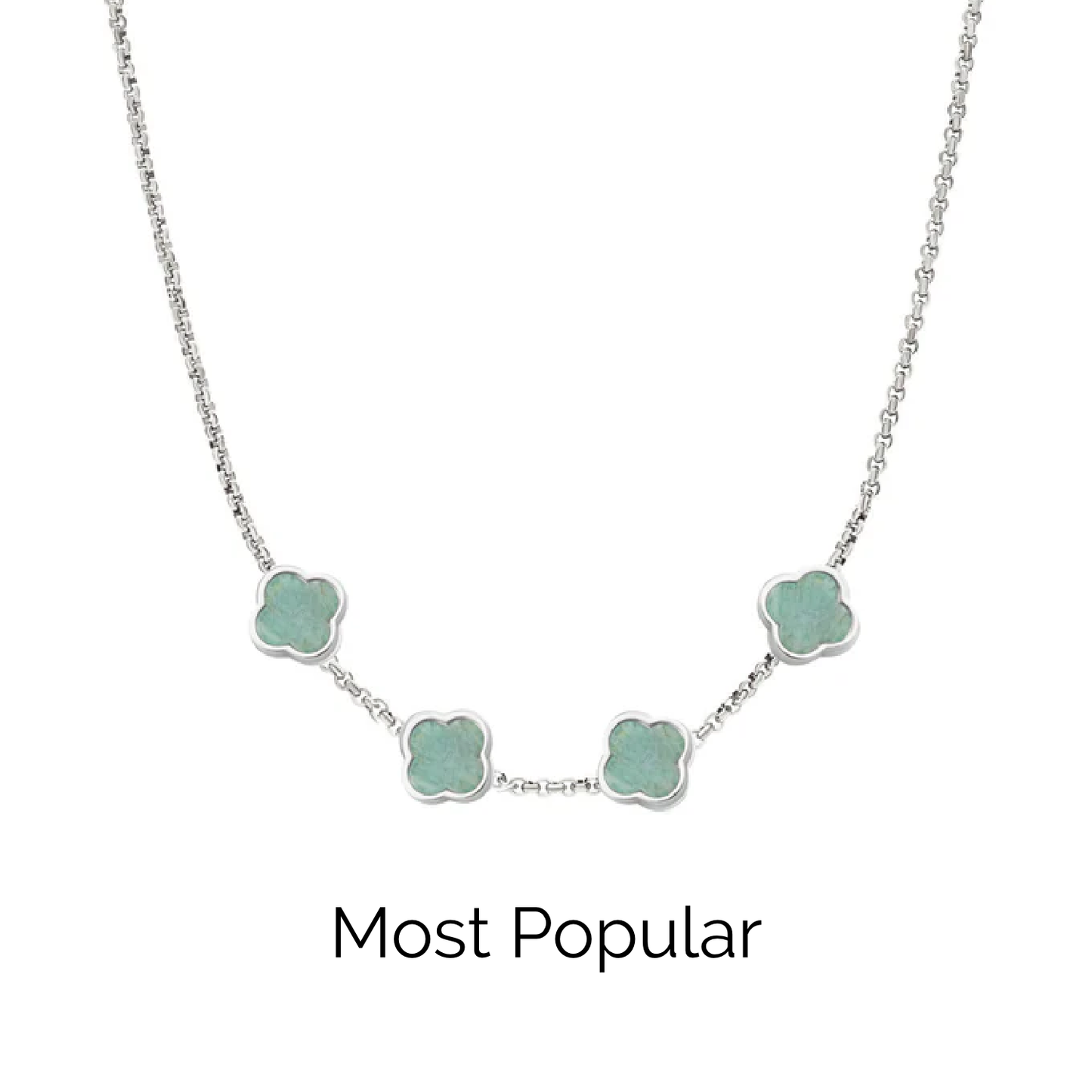 Amazonite Clover Custom Name Necklace (Silver)