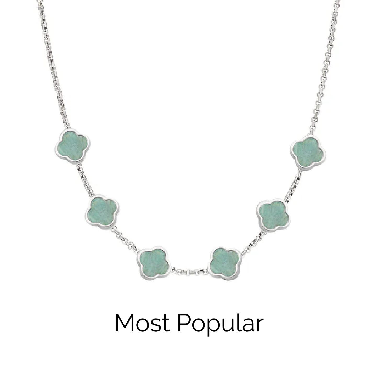 Amazonite Clover Custom Name Necklace (Silver)