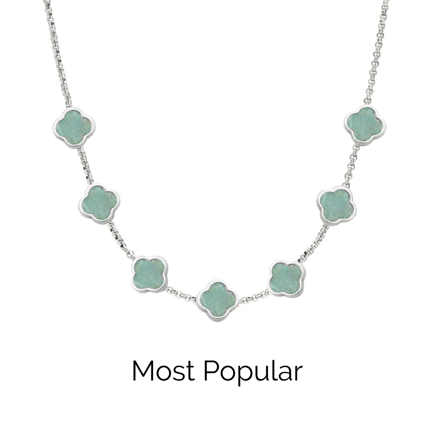 Amazonite Clover Custom Name Necklace (Silver)