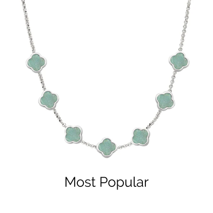 Amazonite Clover Custom Name Necklace (Silver)