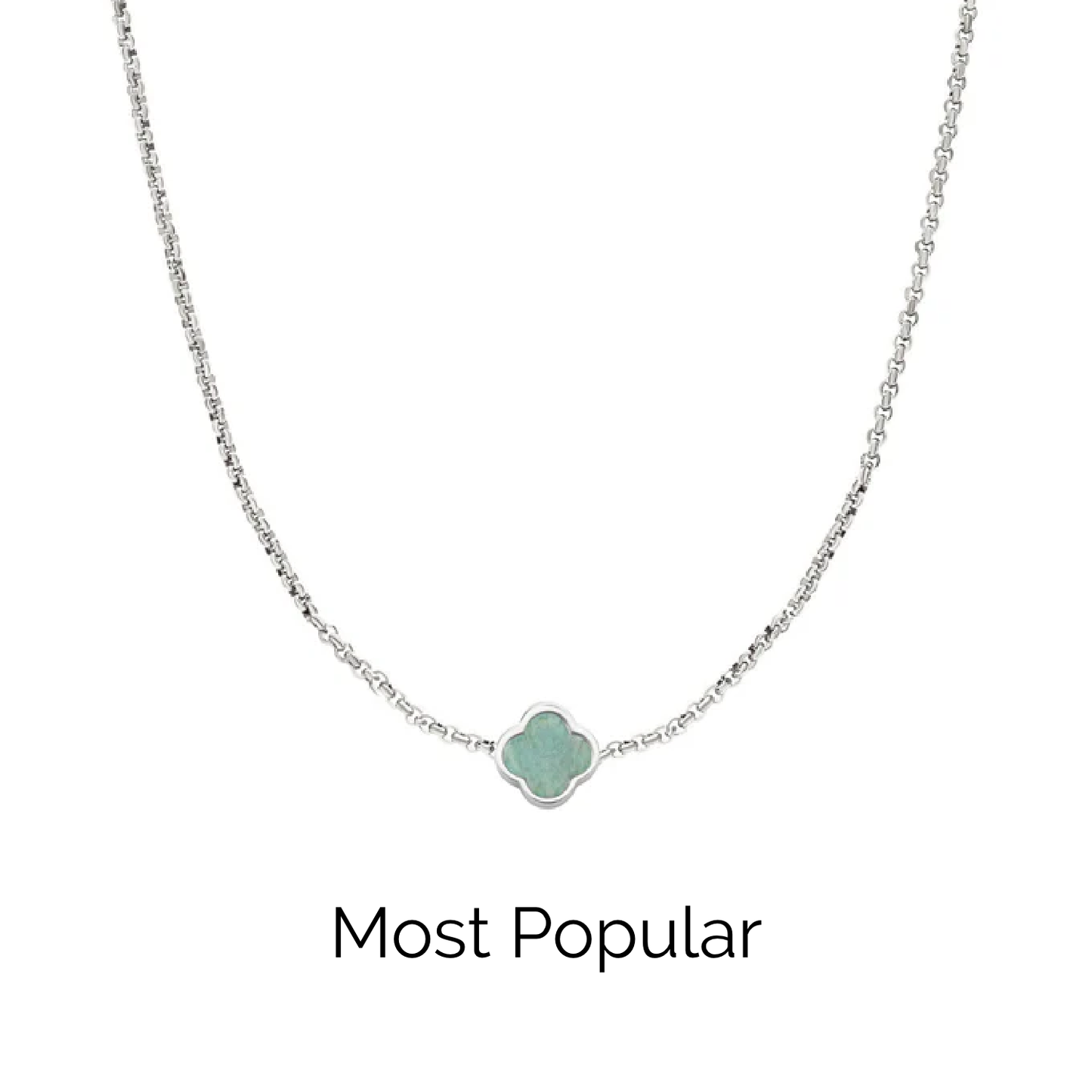 Amazonite Clover Custom Name Necklace (Silver)