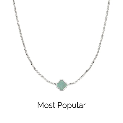 Amazonite Clover Custom Name Necklace (Silver)