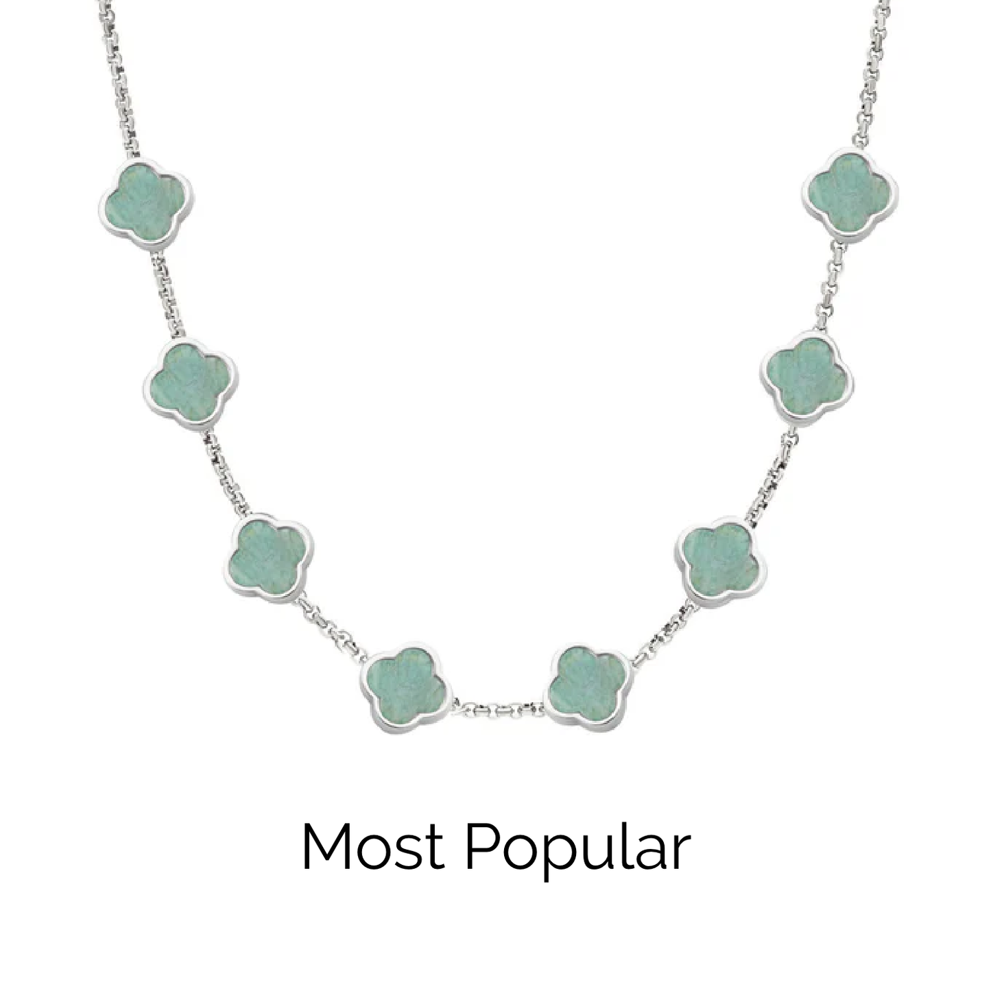 Amazonite Clover Custom Name Necklace (Silver)