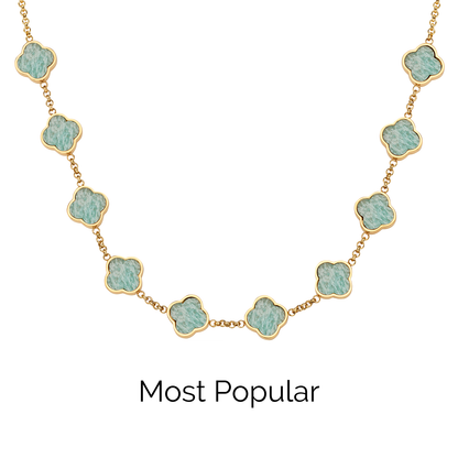 Amazonite Clover Custom Name Necklace (Gold)