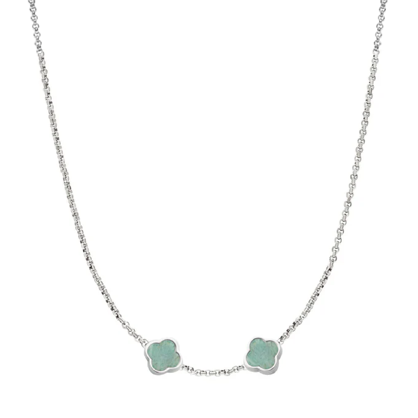 Amazonite Clover Custom Name Necklace (Silver)