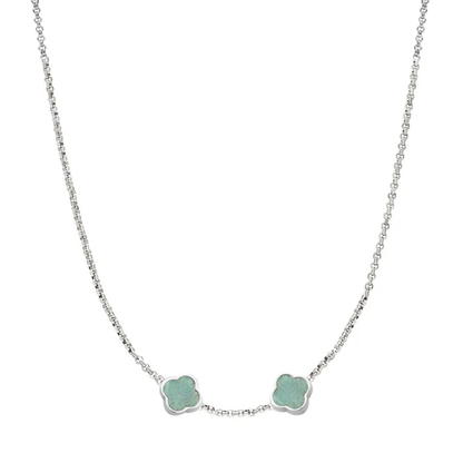 Amazonite Clover Custom Name Necklace (Silver)