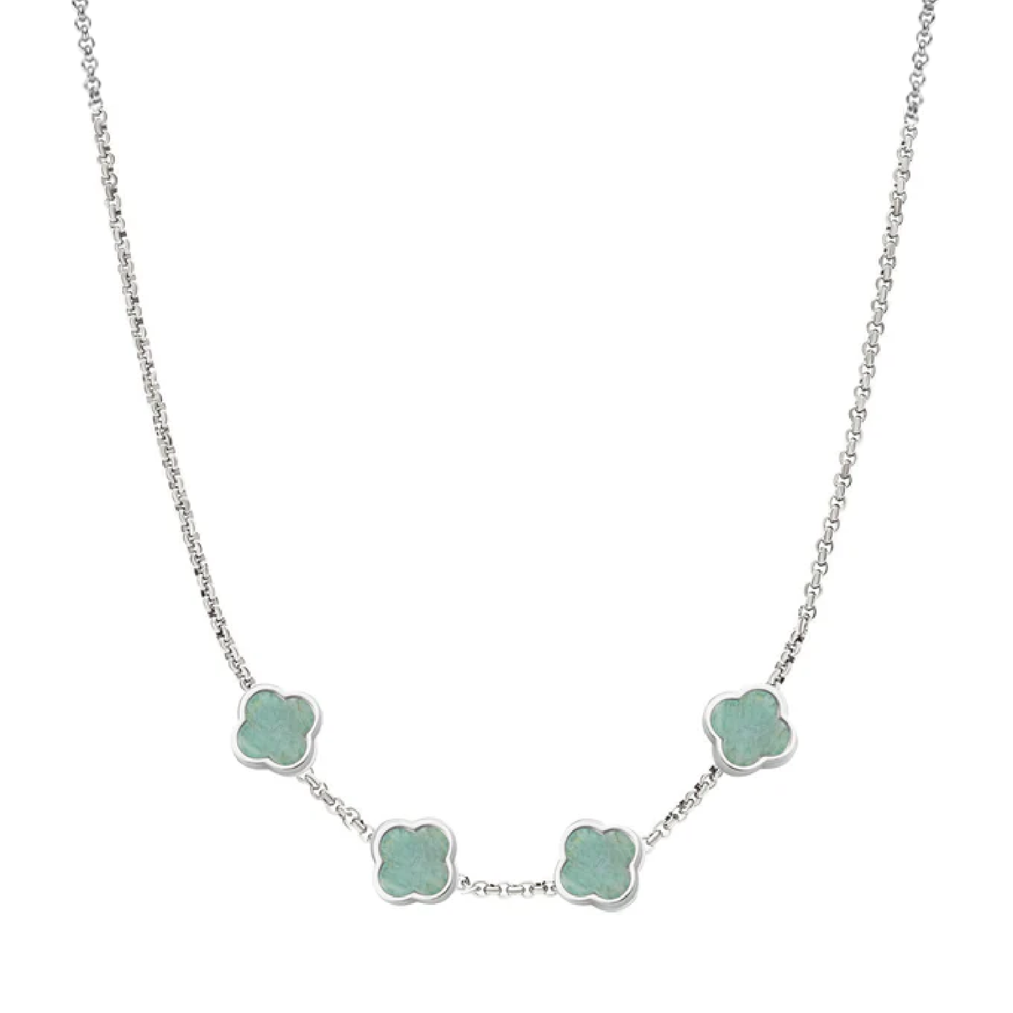 Amazonite Clover Custom Name Necklace (Silver)