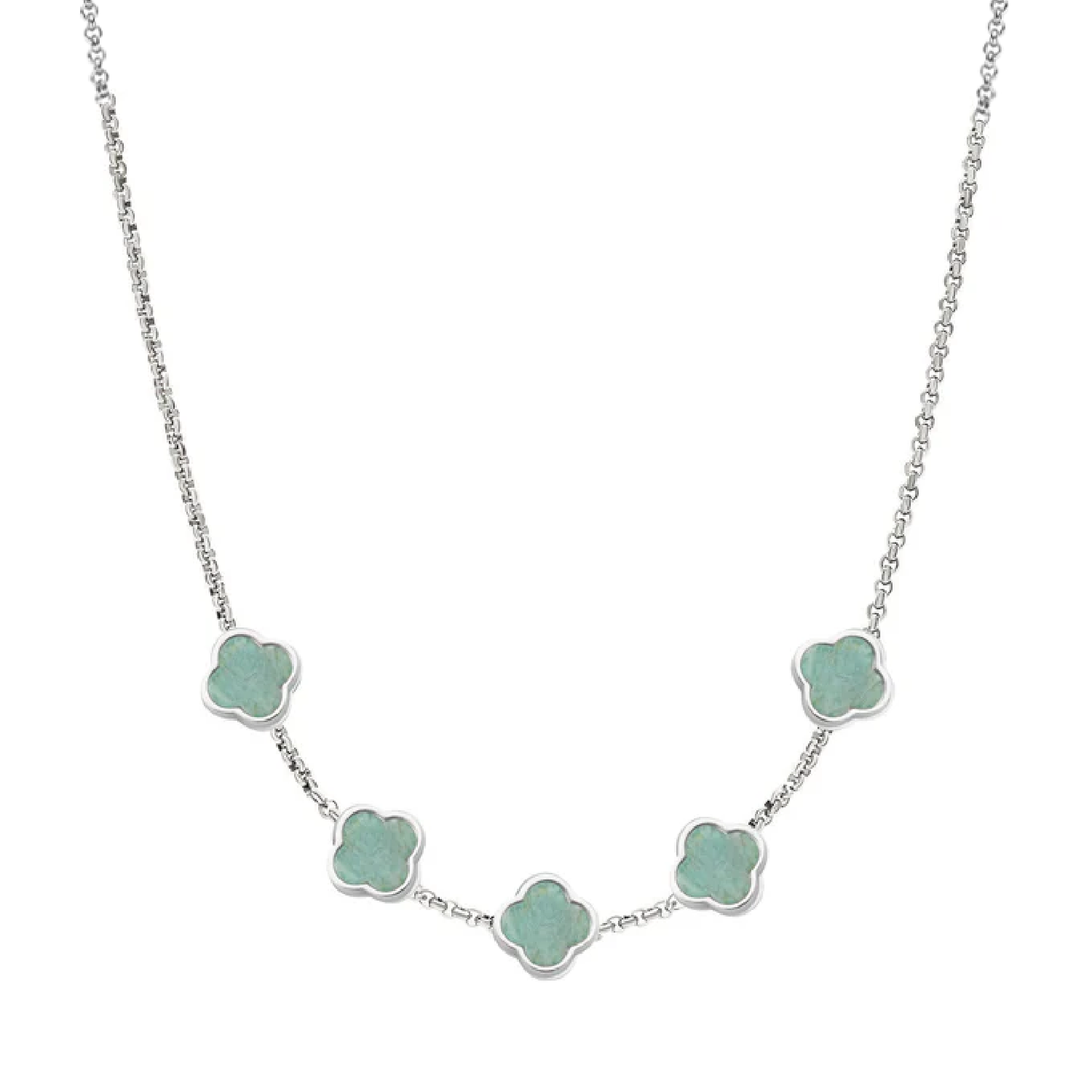Amazonite Clover Custom Name Necklace (Silver)