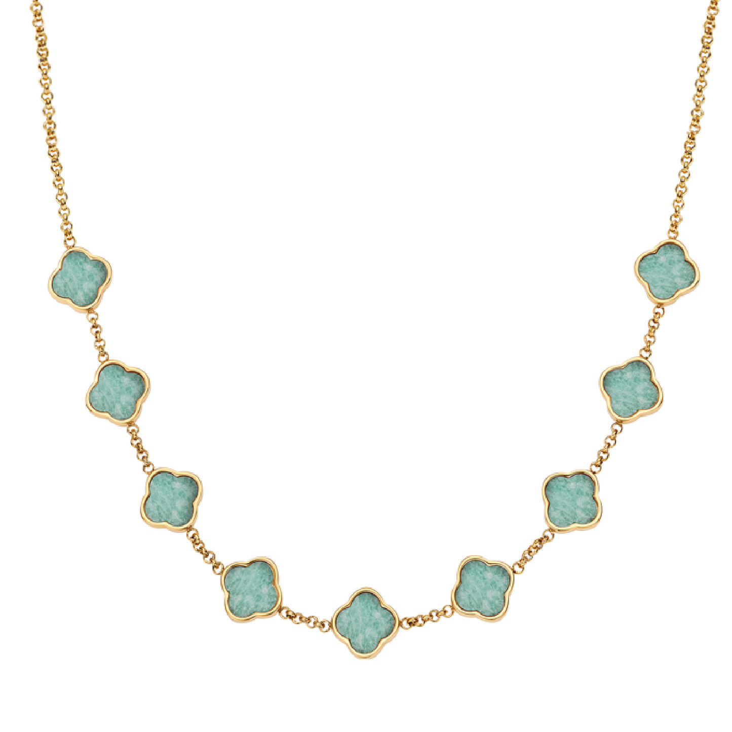 Amazonite Clover Custom Name Necklace (Gold)