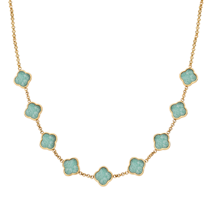 Amazonite Clover Custom Name Necklace (Gold)