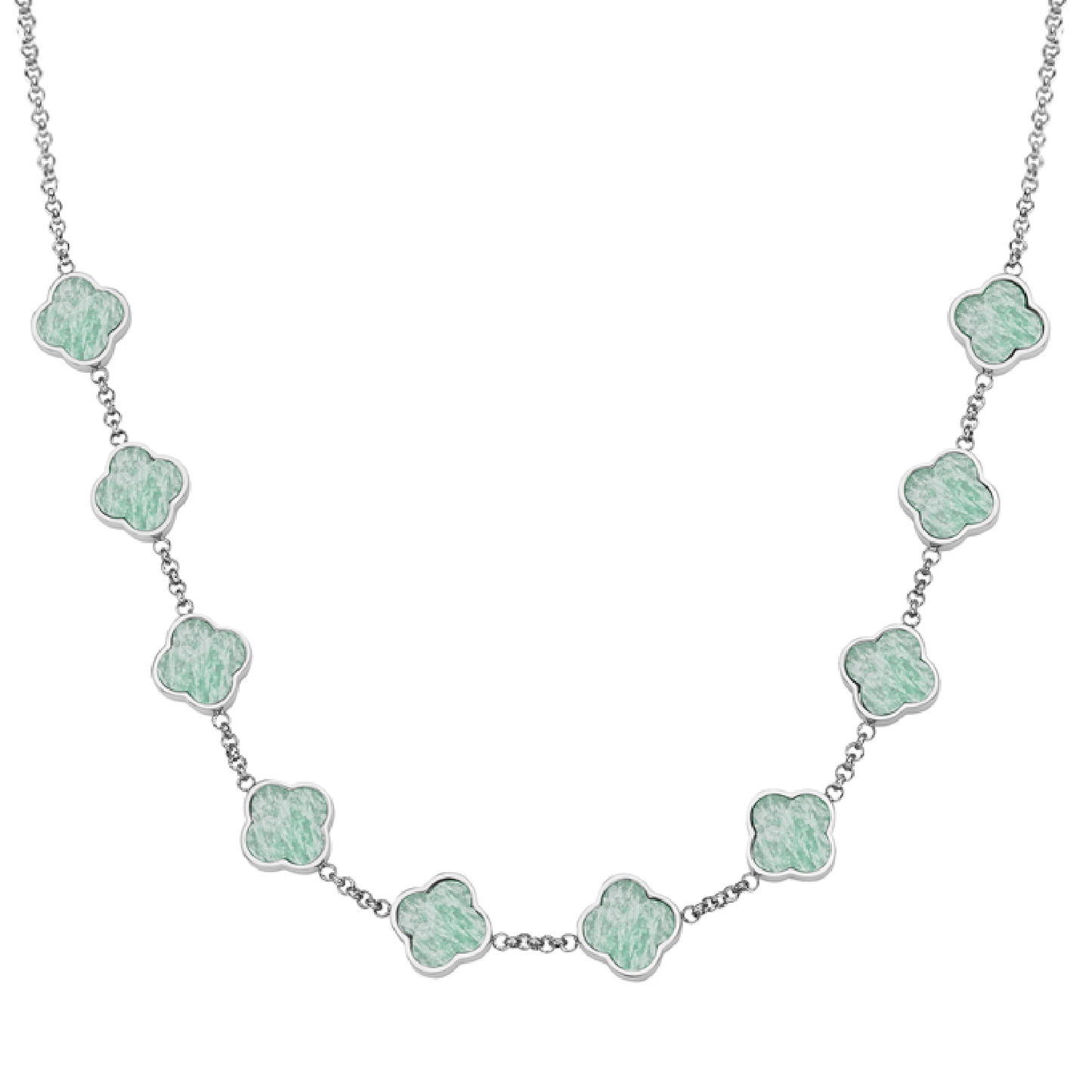 Amazonite Clover Custom Name Necklace (Silver)