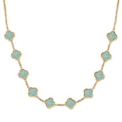 Amazonite Clover Custom Name Necklace (Gold)