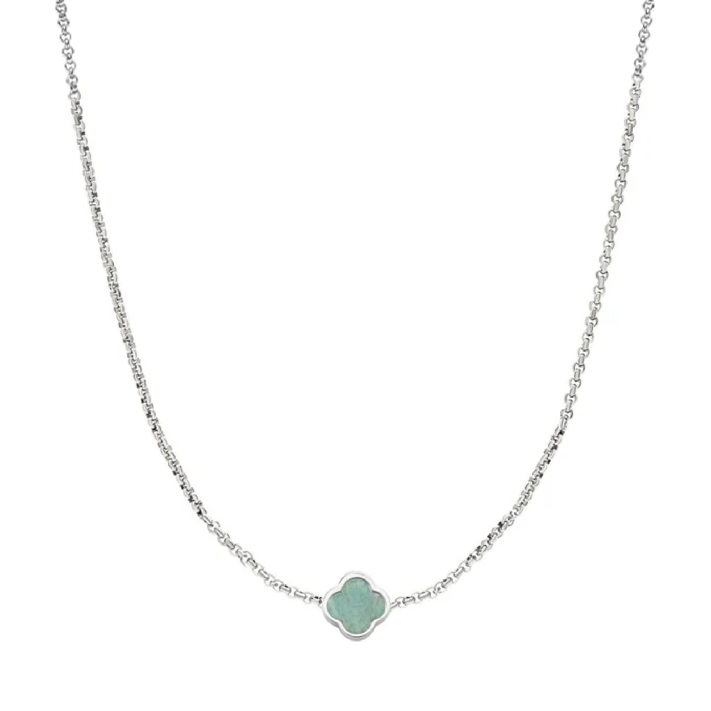 Amazonite Clover Custom Name Necklace (Silver)