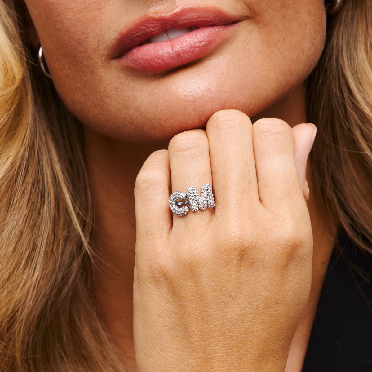 Spotlight Pave Bubble Initial Ring (Silver)