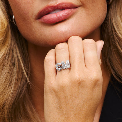Spotlight Pave Bubble Initial Ring (Silver)