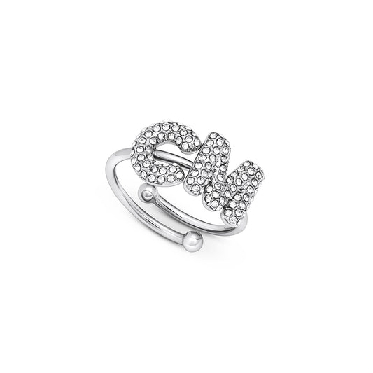 Spotlight Pave Bubble Initial Ring (Silver)