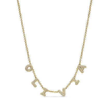 Spotlight Pave Bubble Name Necklace (Gold)