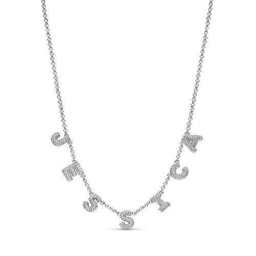 Spotlight Pave Bubble Name Necklace (Silver)