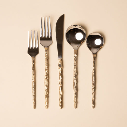 Sand Drip Brass Flatware, 5-Piece Set