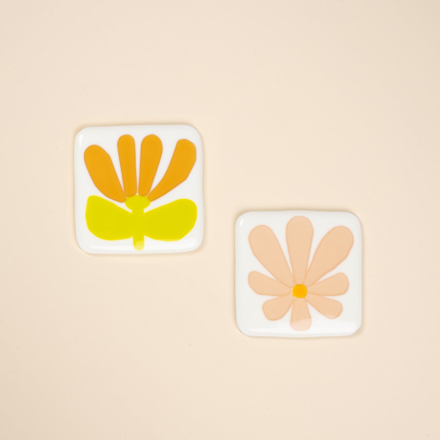 Glass Flower Coasters, Set of 2