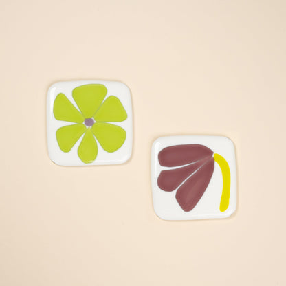 Glass Flower Coasters, Set of 2