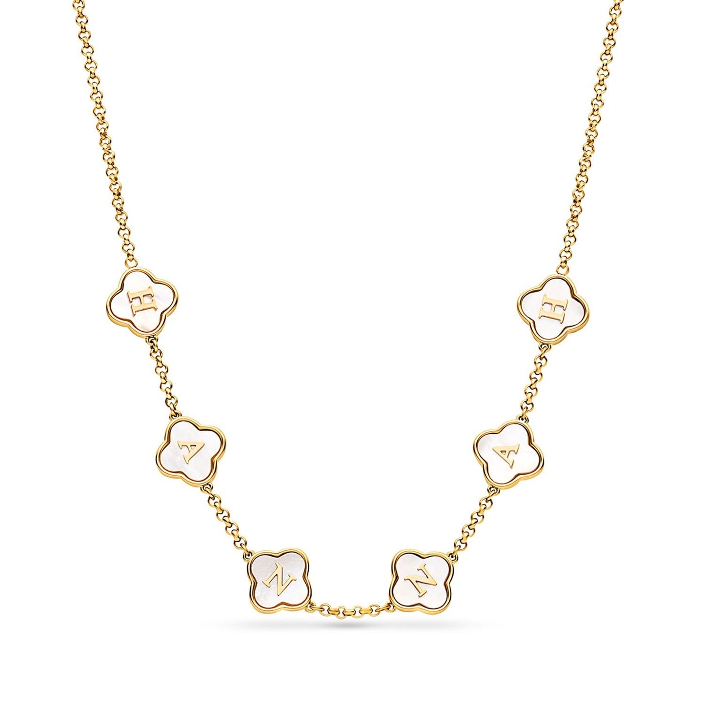 Pearl Clover Custom Name Necklace (Gold)