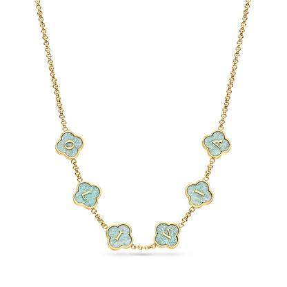 Amazonite Clover Custom Name Necklace (Gold)