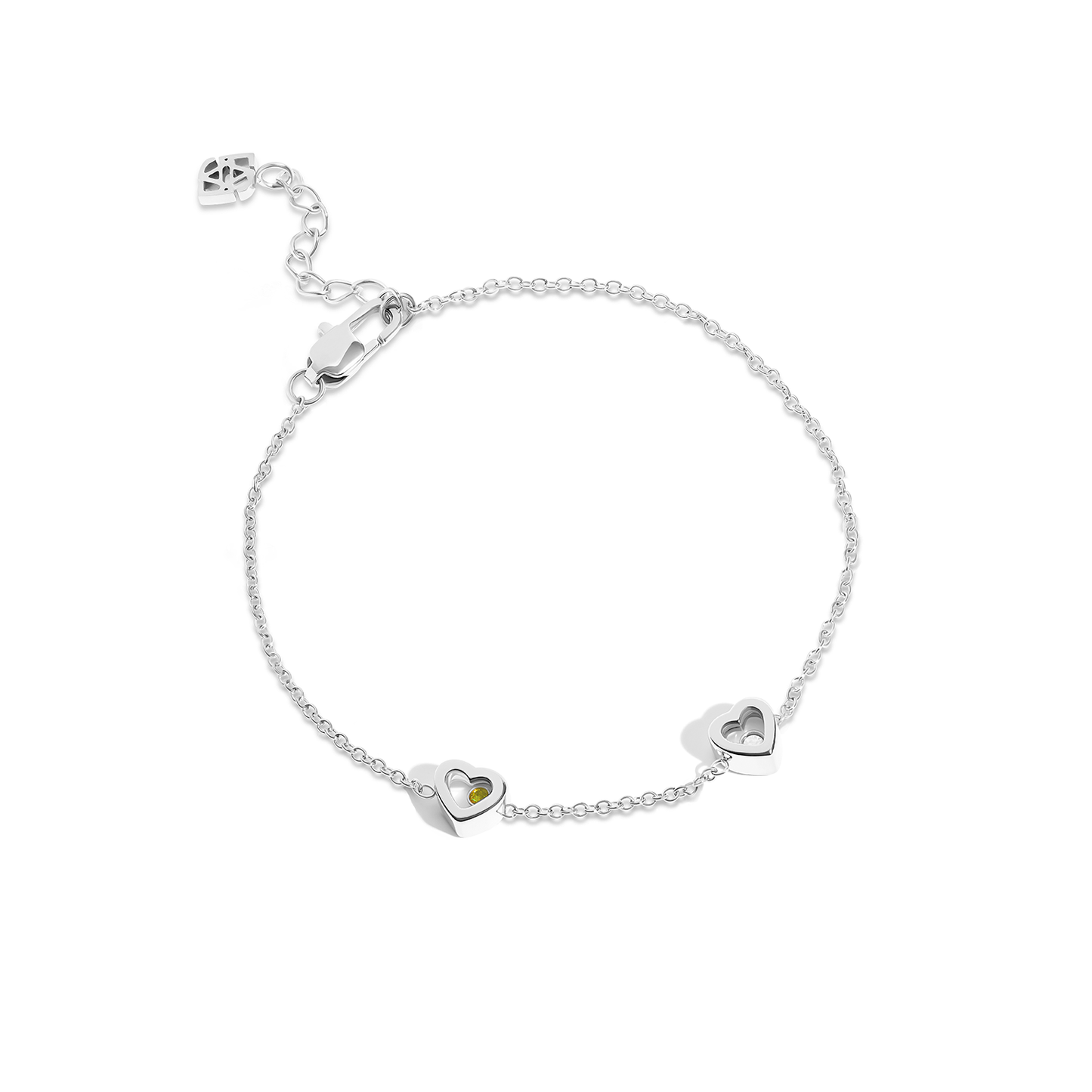 Floating Birthstone Multi Heart Bracelet (Silver)
