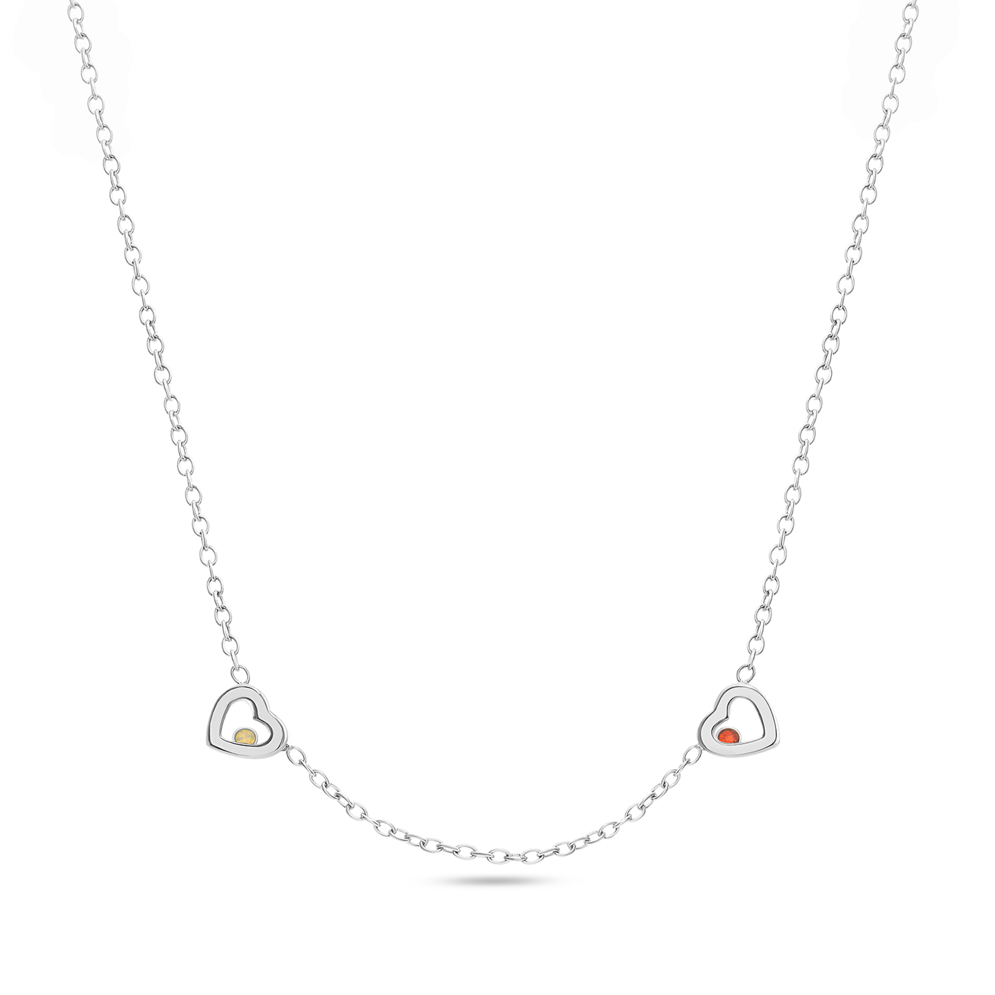 Floating Birthstone Multi Heart Necklace (Silver)