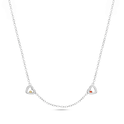 Floating Birthstone Multi Heart Necklace (Silver)