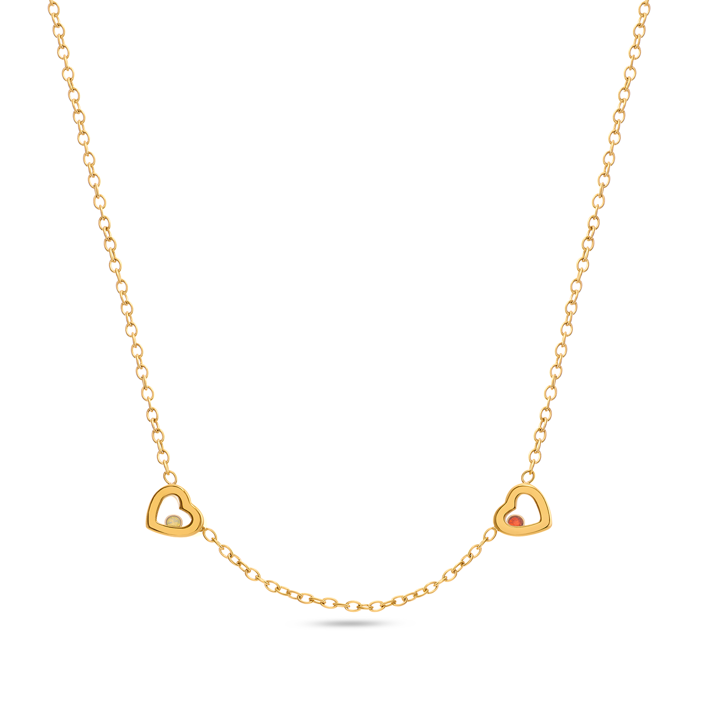 Floating Birthstone Multi Heart Necklace (Gold)