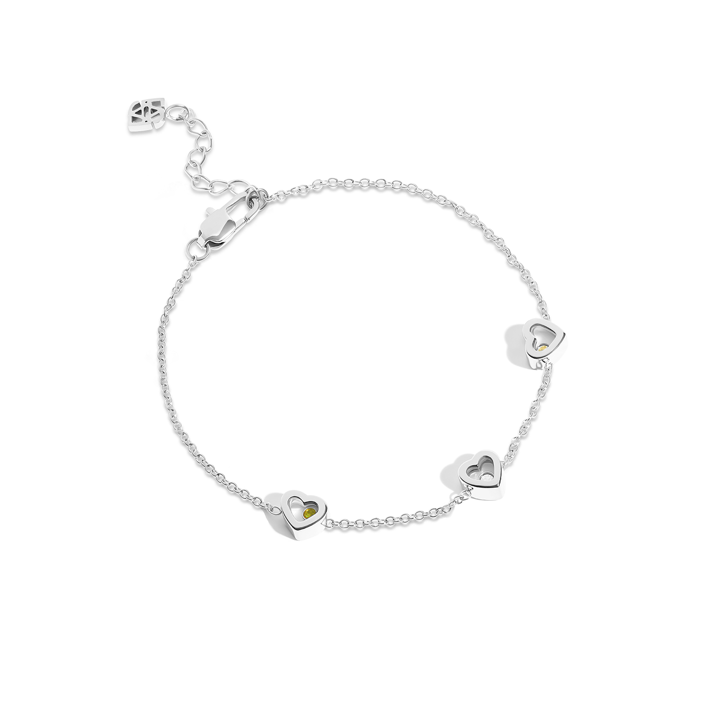 Floating Birthstone Multi Heart Bracelet (Silver)