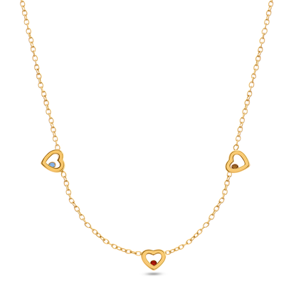 Floating Birthstone Multi Heart Necklace (Gold)