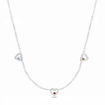 Floating Birthstone Multi Heart Necklace (Silver)