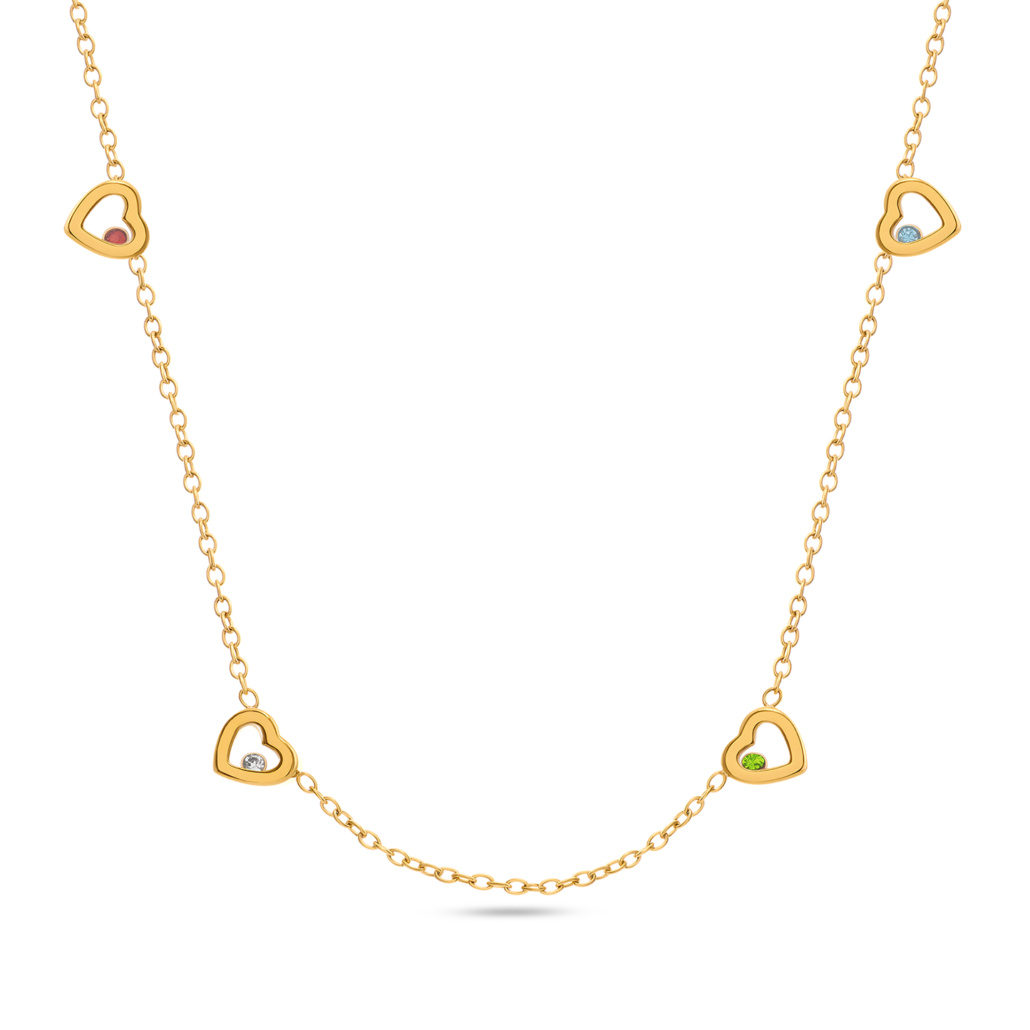 Floating Birthstone Multi Heart Necklace (Gold)