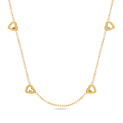 Floating Birthstone Multi Heart Necklace (Gold)