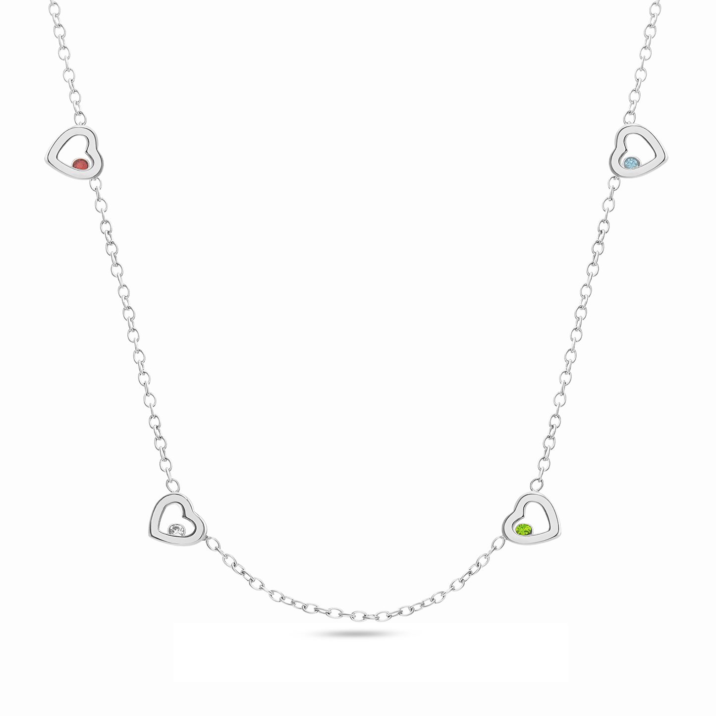 Floating Birthstone Multi Heart Necklace (Silver)