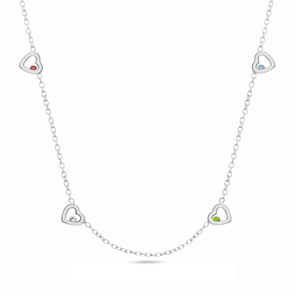 Floating Birthstone Multi Heart Necklace (Silver)