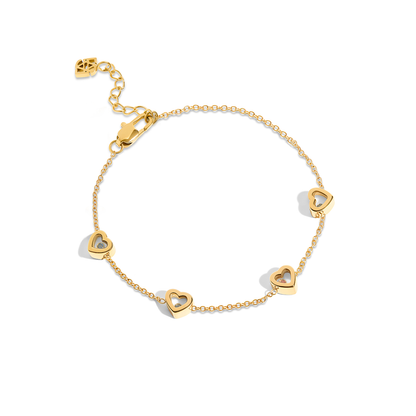 Floating Birthstone Multi Heart Bracelet (Gold)