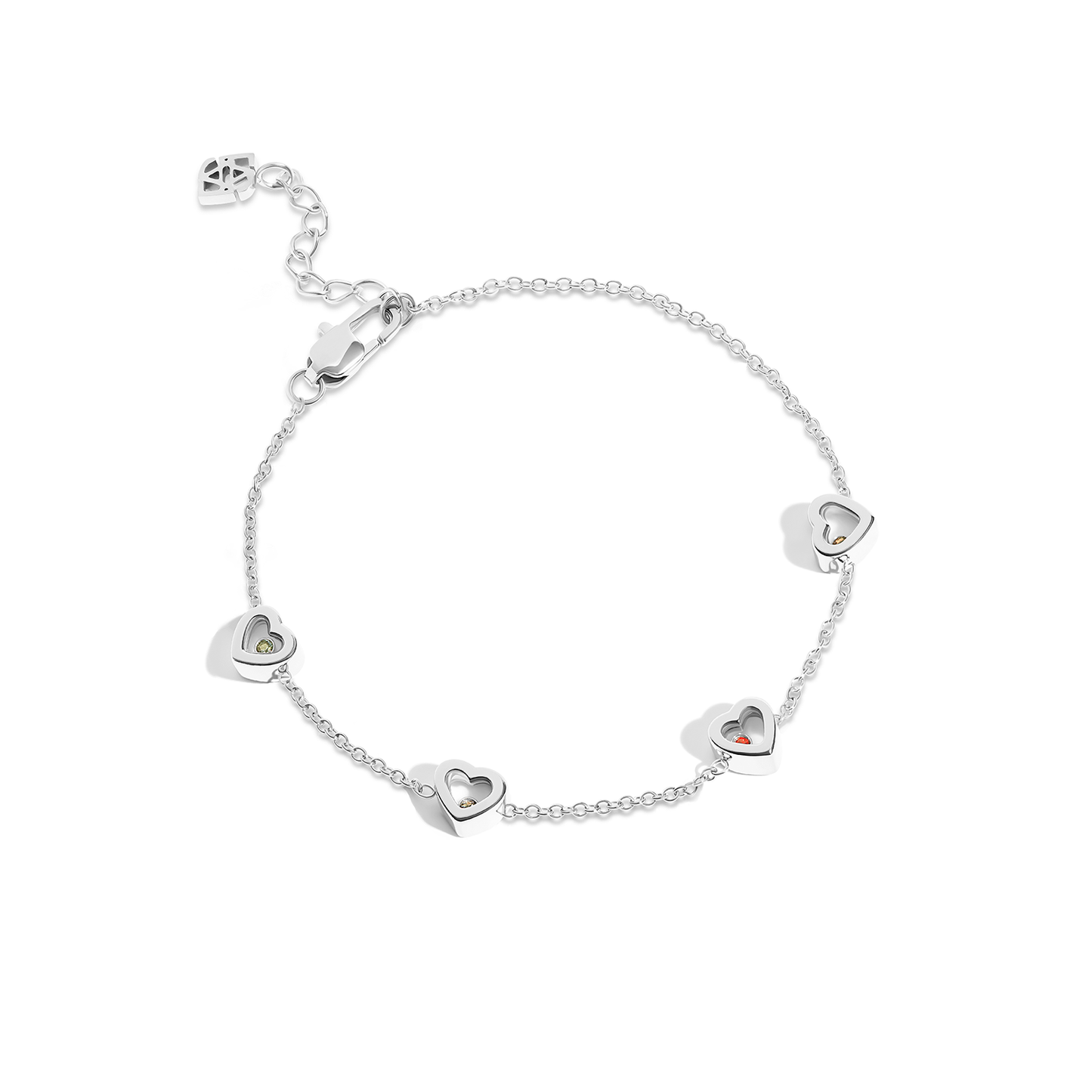 Floating Birthstone Multi Heart Bracelet (Silver)