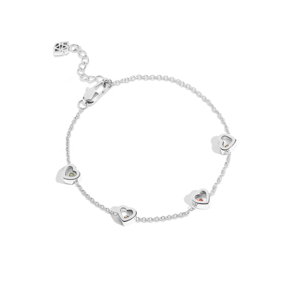 Floating Birthstone Multi Heart Bracelet (Silver)