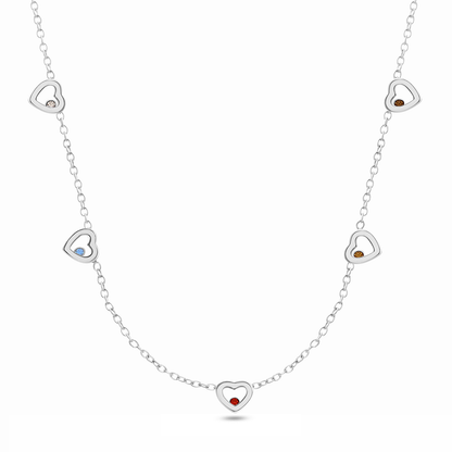 Floating Birthstone Multi Heart Necklace (Silver)