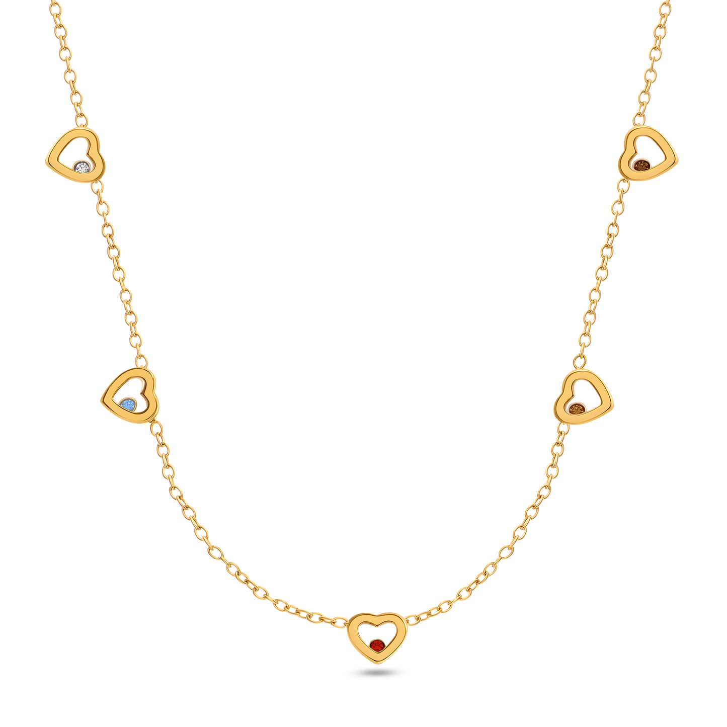 Floating Birthstone Multi Heart Necklace (Gold)